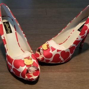 Hello Kitty peep toe pumps, red and white